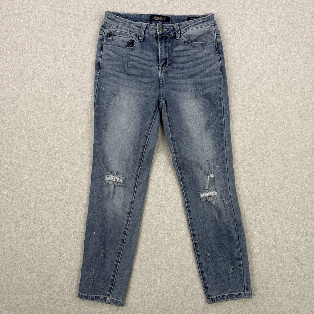 Judy Blue Jeans Womens 29‎ Blue Speckled Boyfriend Fit Stretch Distressed Denim
